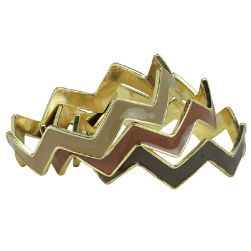 8” Chevron Stackable Bangle Bracelets In Multicolors Set In Goldtone - Picture 5 of 5